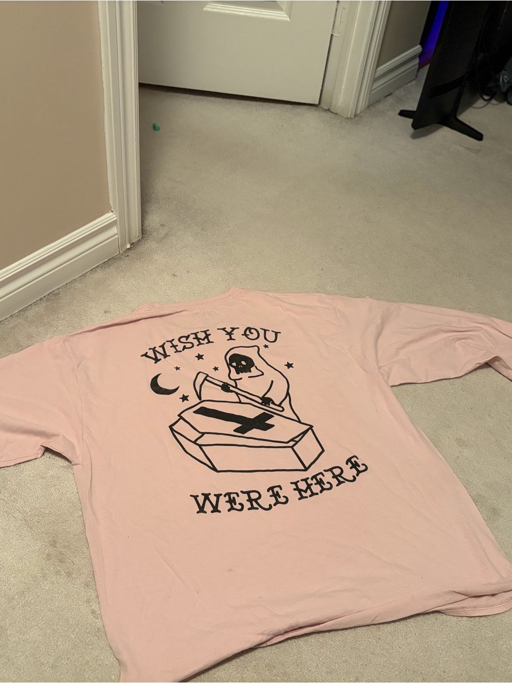 Spencer's Pink Long Sleeve Tee with Black Coffin & Reaper Graphic